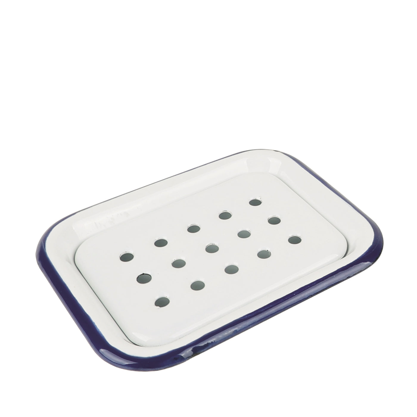 Metal Enamel Soap Dish - Blue & White
