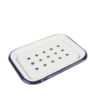 Metal Enamel Soap Dish - Blue & White