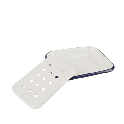 Metal Enamel Soap Dish - Blue & White