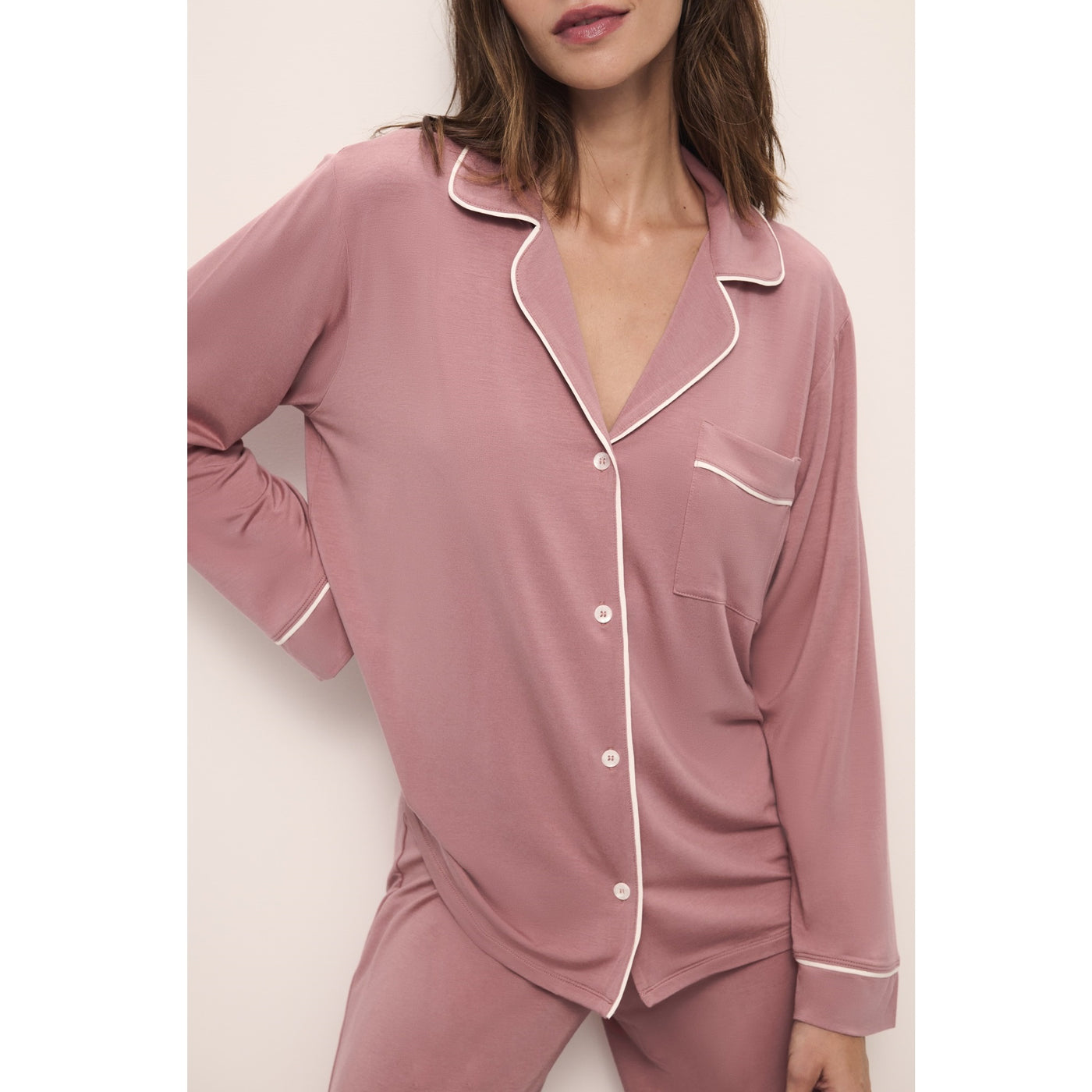 Eberjey Gisele TENCEL Modal Long Pyjama Set - Old Rose/Ivory 
