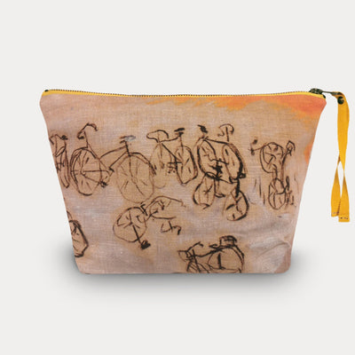 Maison Levy 100% Linen Toiletry Bag - À Bicyclette 30x18x10cm