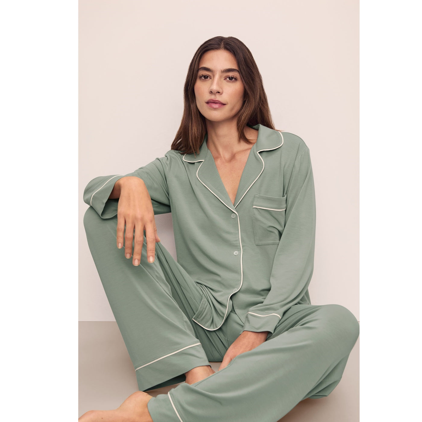 Eberjey Gisele TENCEL Modal Long Pyjama Set - Eucalyptus/Ivory