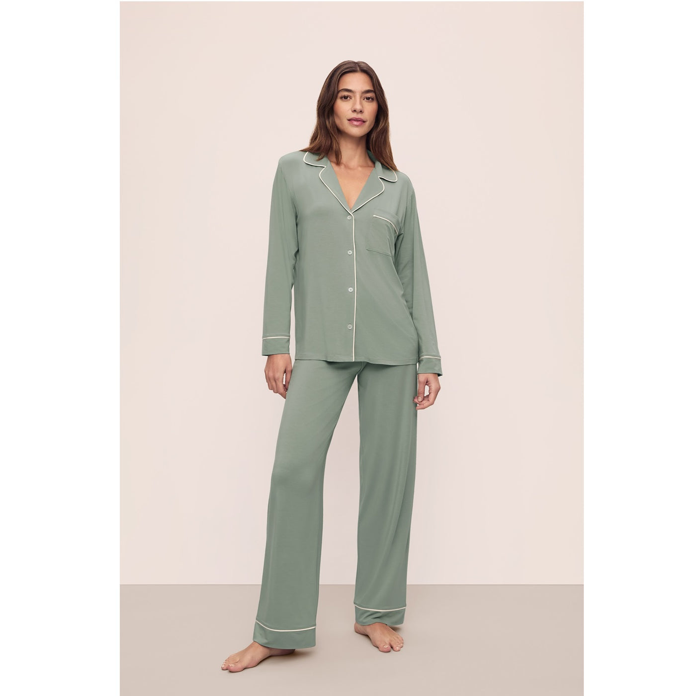 Eberjey Gisele TENCEL Modal Long Pyjama Set - Eucalyptus/Ivory