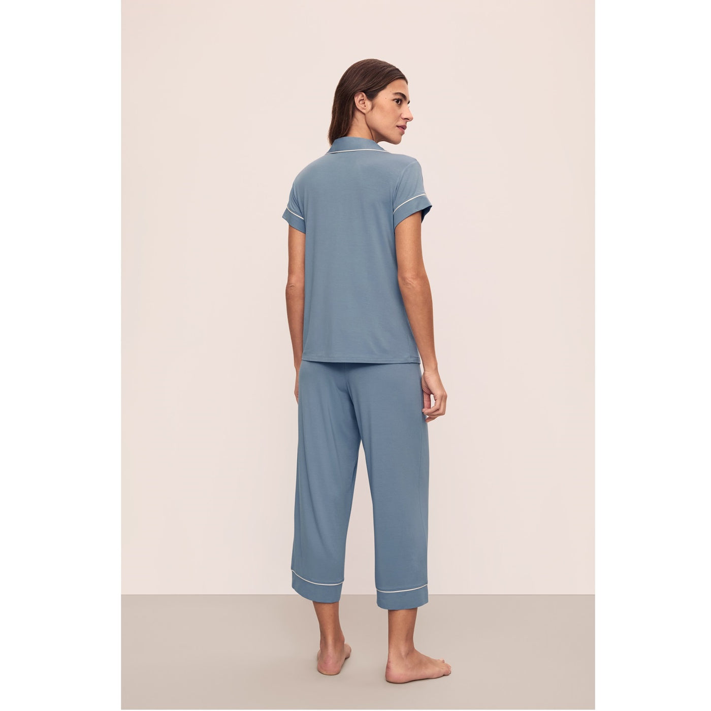 Eberjey Gisele TENCEL Modal S/S Cropped PJ Set - Denim Blue/Ivory