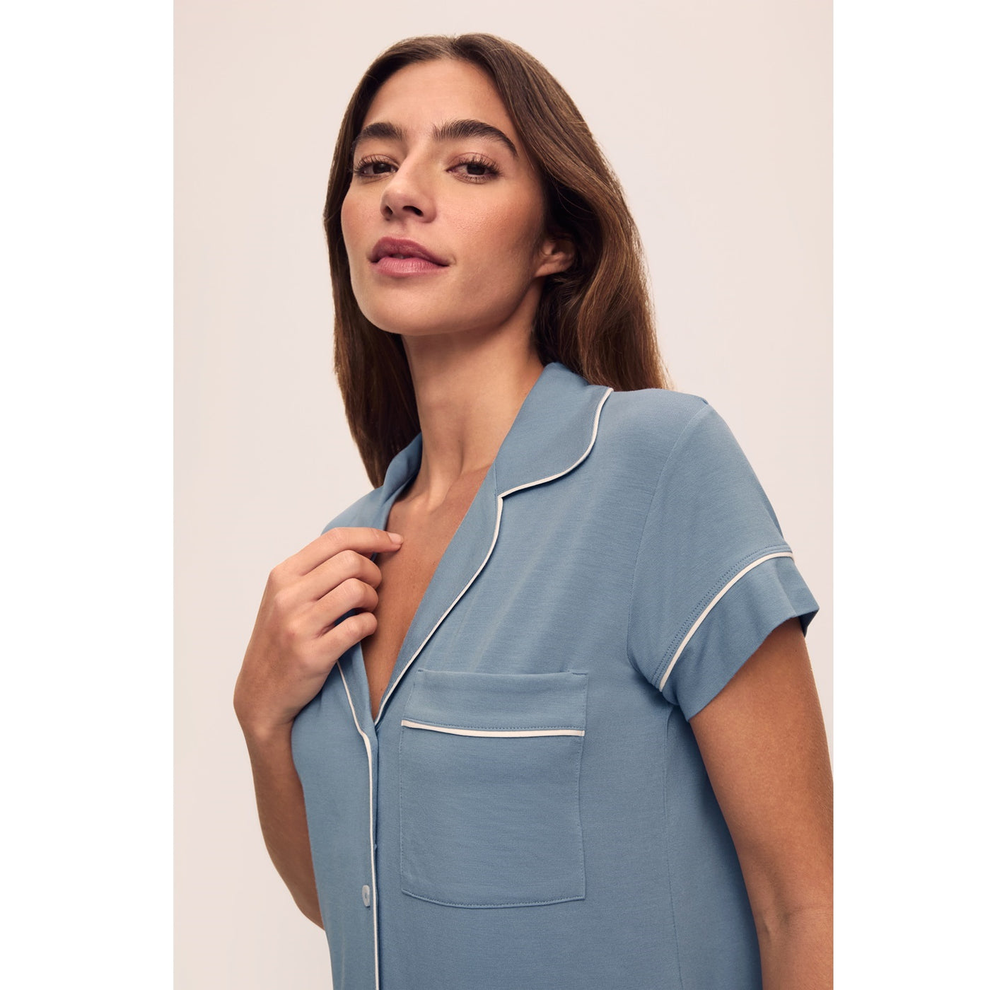 Eberjey Gisele TENCEL Modal S/S Cropped PJ Set - Denim Blue/Ivory