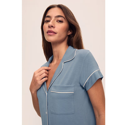 Eberjey Gisele TENCEL Modal S/S Cropped PJ Set - Denim Blue/Ivory