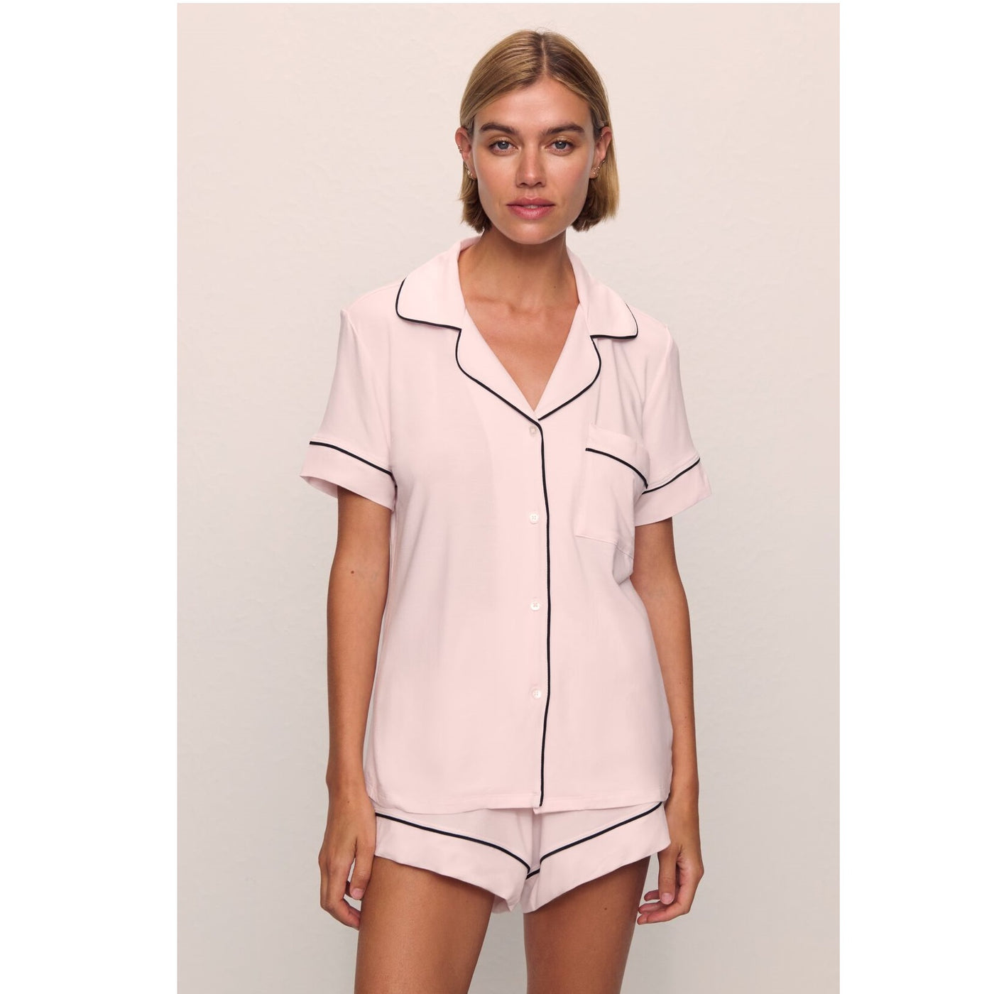 Eberjey Gisele Short Sleeved Relaxed Short PJ Set - Sorbet/Black