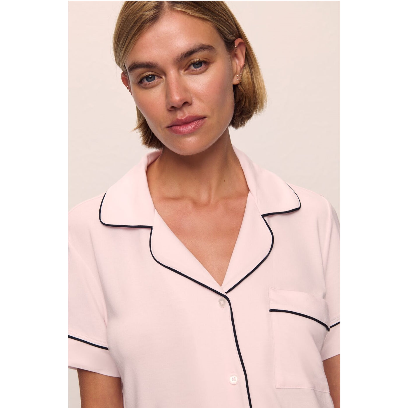Eberjey Gisele Short Sleeved Relaxed Short PJ Set - Sorbet/Black