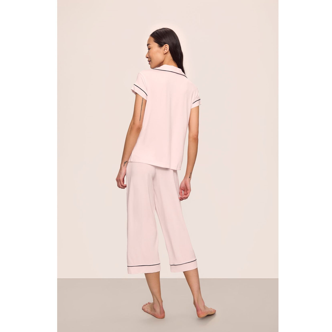 Eberjey Gisele TENCEL Modal S/S Cropped PJ Set - Sorbet Pink/Black