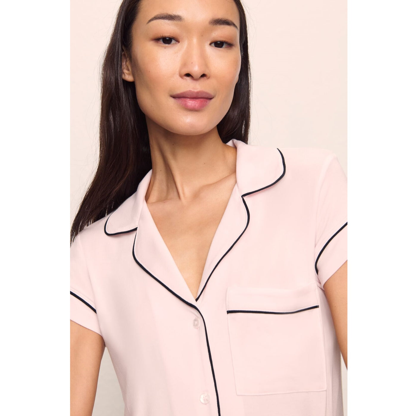 Eberjey Gisele TENCEL Modal S/S Cropped PJ Set - Sorbet Pink/Black