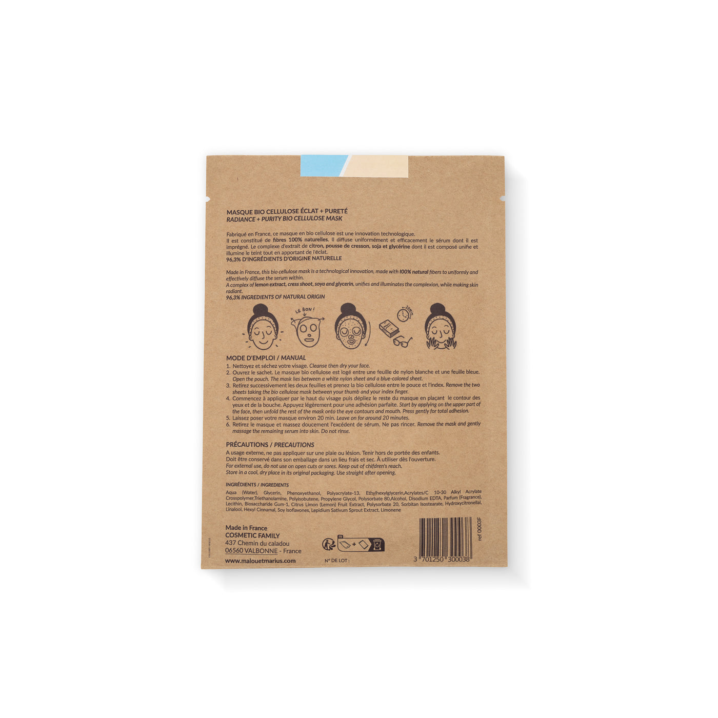 Malou & Marius Bio Cellulose Sheet Face Mask - Clair et Net