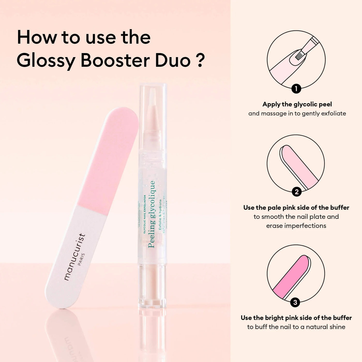 Manucurist Glossy Booster Duo - Glycolic Nail Exfoliator + Buffer 10ml