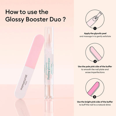 Manucurist Glossy Booster Duo - Glycolic Nail Exfoliator + Buffer 10ml