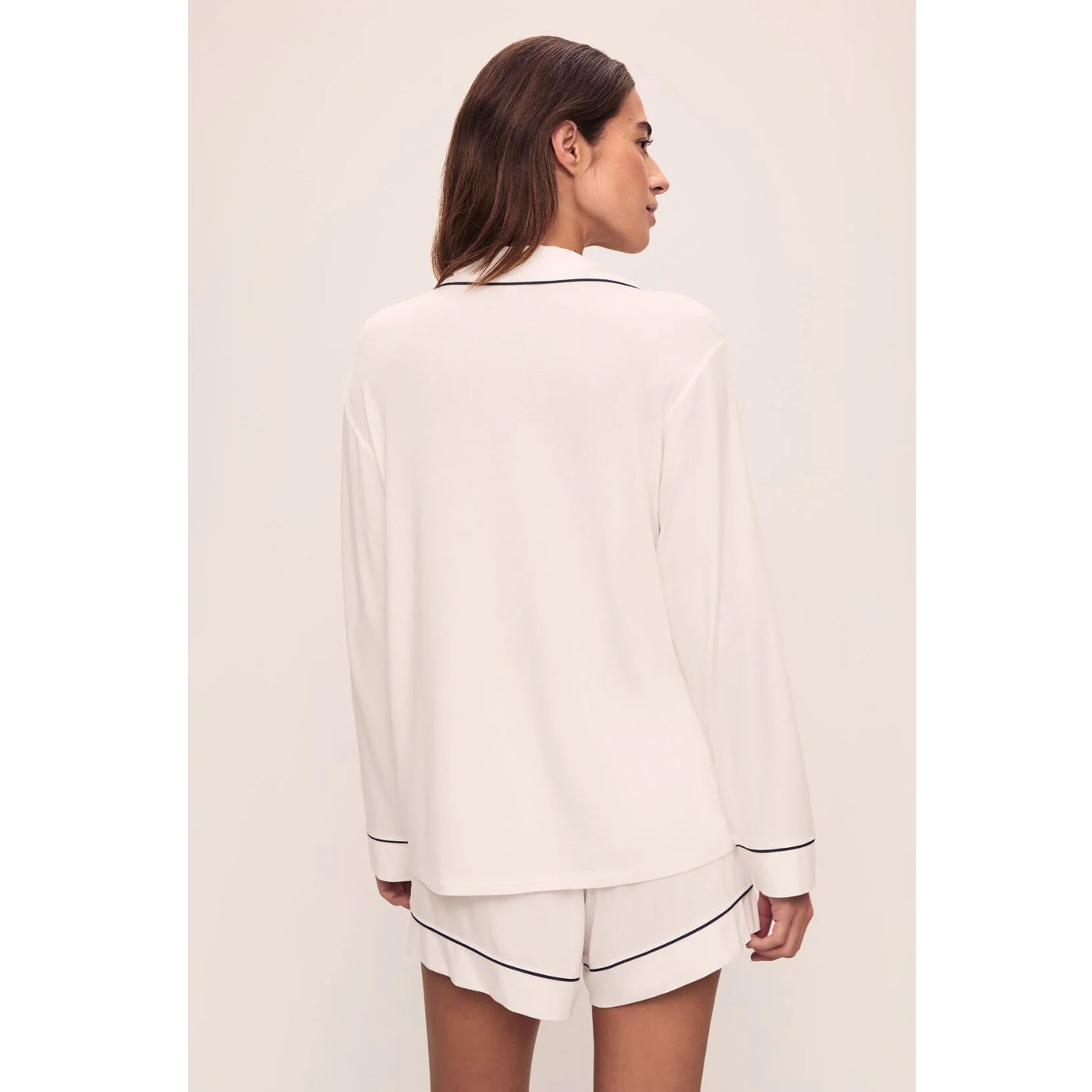 Eberjey Gisele TENCEL Modal Long Sleeve Short PJ Set - Ivory/Navy