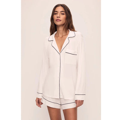 Eberjey Gisele TENCEL Modal Long Sleeve Short PJ Set - Ivory/Navy